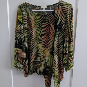 Laura Tropical Palm Leaf Tie Front Blouse